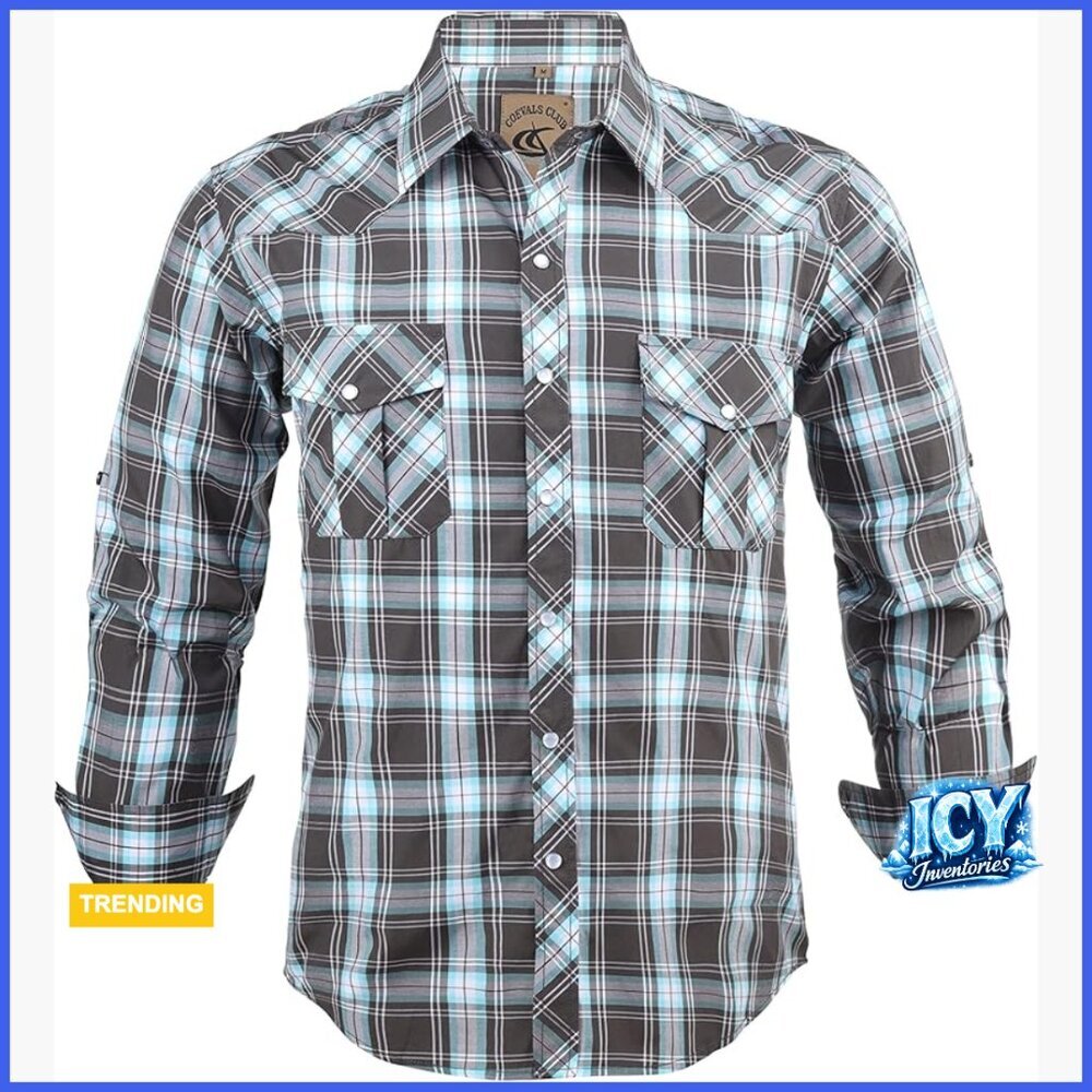 Western Cowboy Long Sleeve Pearl Snap Casual Work Shirt